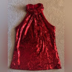 Red sequin halter top